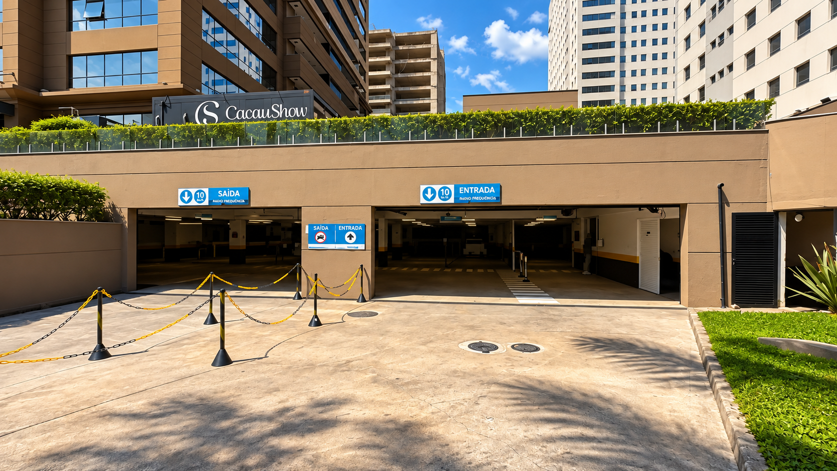 Entrada da garagem do complexo